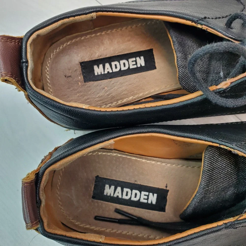 Madden Mens Yanton Black Denim Leather Derby Dress Shoes Size 11‎